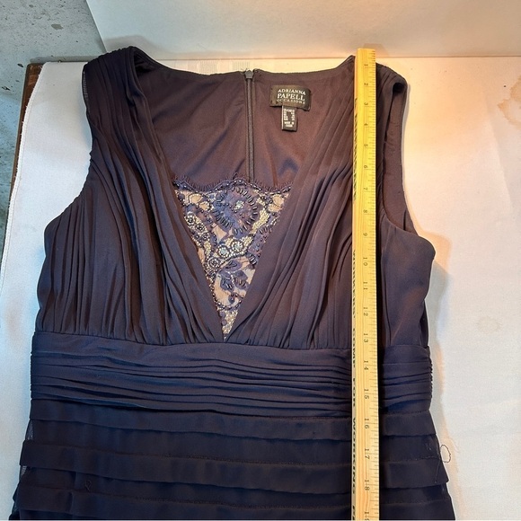 Adrianna Papell women’s navy blue formal gown maxi dress size 12 ribbed lace - Picture 9 of 16